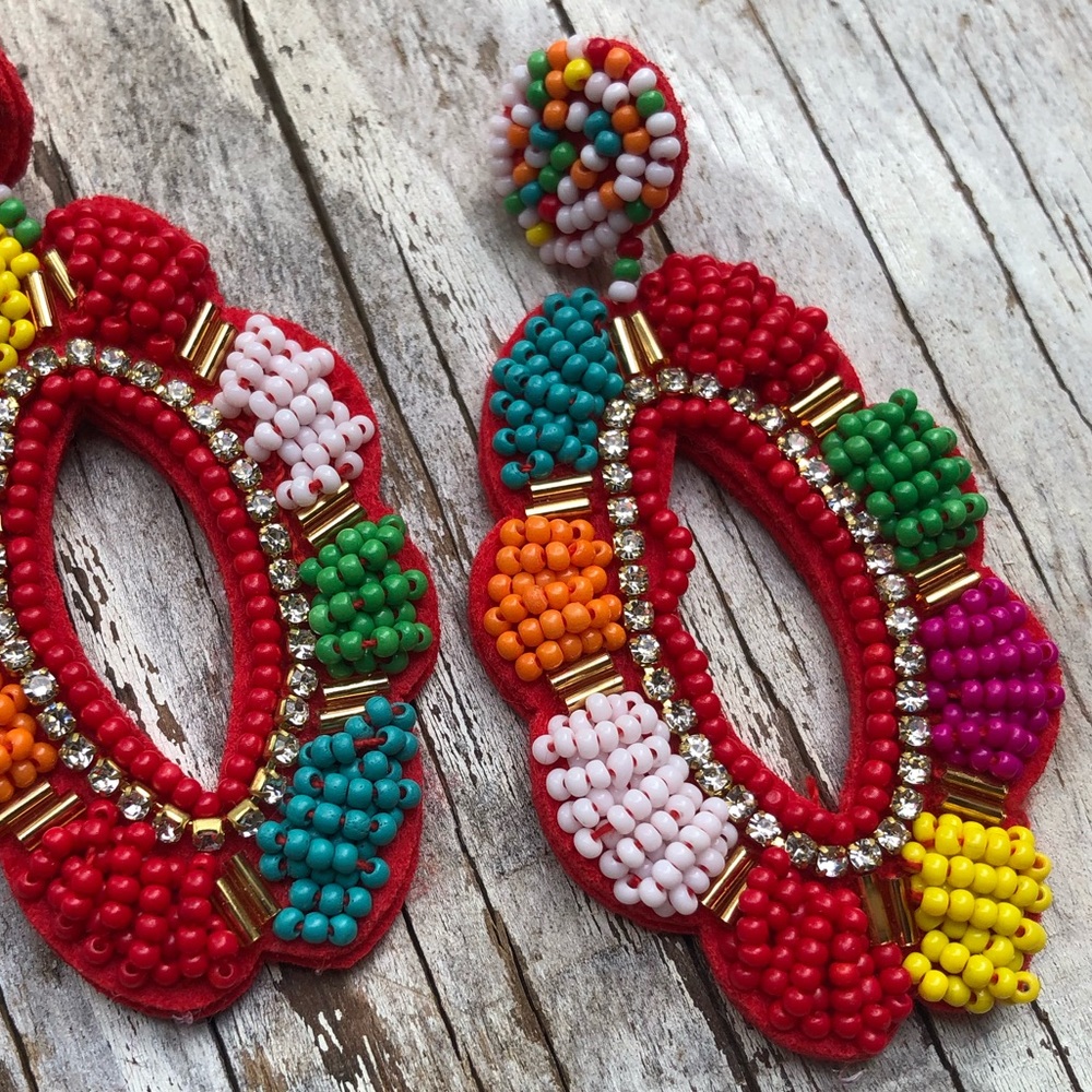 SELENA Colorful Seed Bead Statement Hoops! - Picture 5 of 8